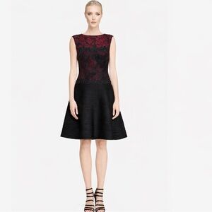 Tadashi Shoji, Black with Burgundy Dress Fit and Flair  , Size 10